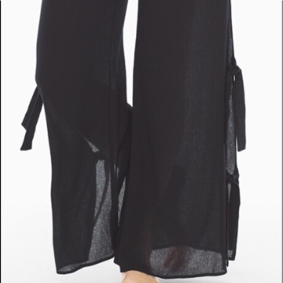 Elan Pants - Elan Black Side Tie Wide Palazzo Pants